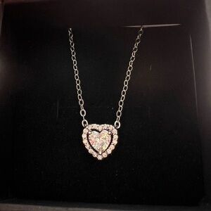 Sterling silver halo design heart pendant necklace 925 sterling with clear cz